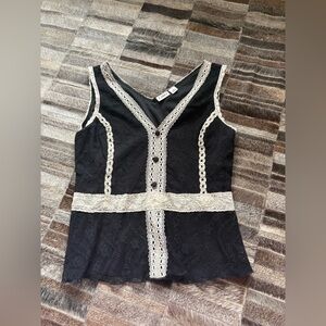 Cato Black Lace Top with Cream Accents